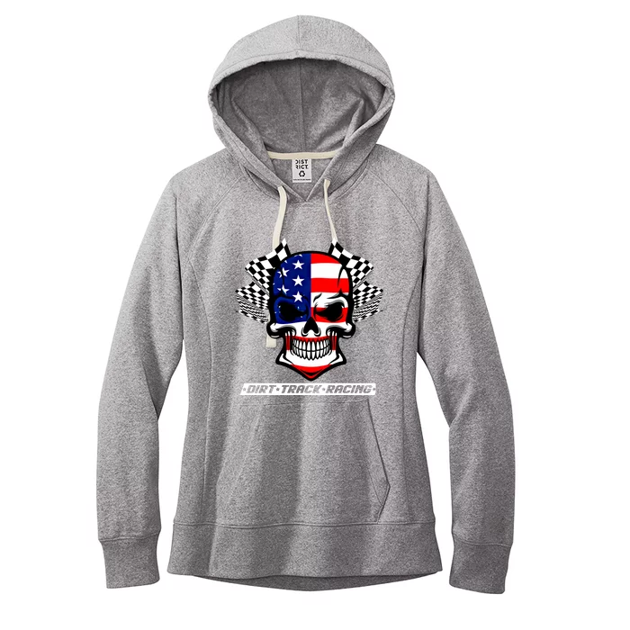 Dirt Track Racing Us Flag Racing Skull Car Racing Gift Women's Fleece Hoodie