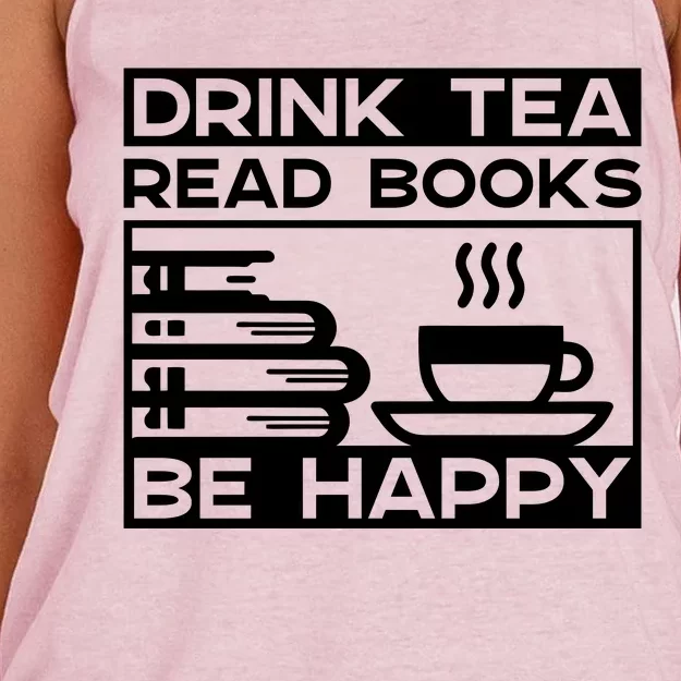 Drink Tea Read Books Be Happy Women's Knotted Racerback Tank