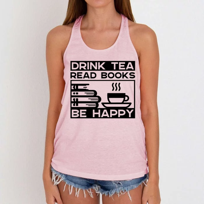 Drink Tea Read Books Be Happy Women's Knotted Racerback Tank