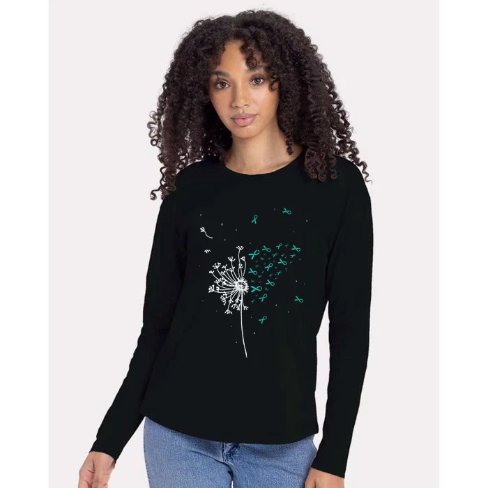 Dandelion Teal Ribbon Cool Ovarian Cancer Awareness Gifts Womens Cotton Relaxed Long Sleeve T-Shirt