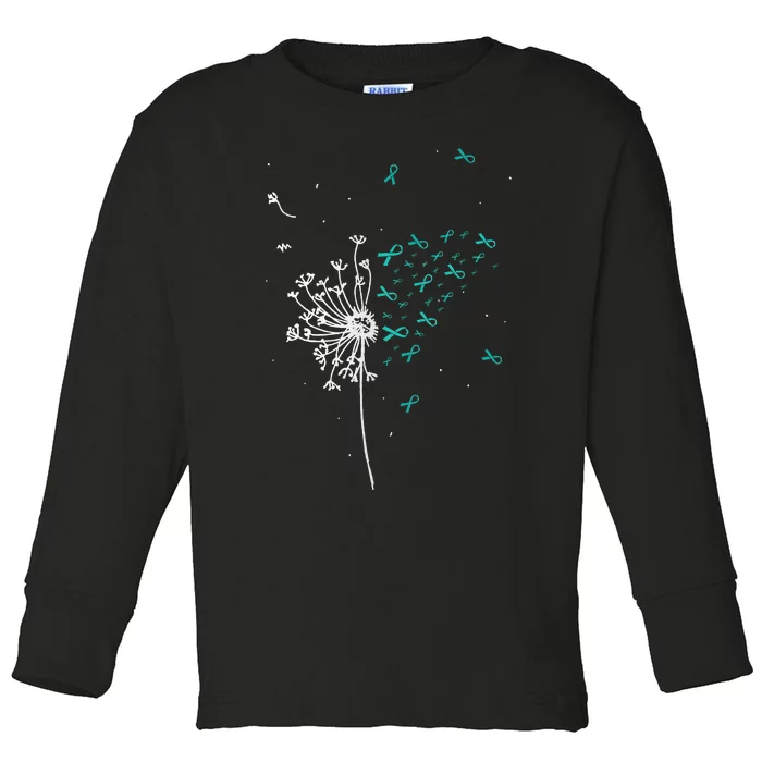 Dandelion Teal Ribbon Cool Ovarian Cancer Awareness Gifts Toddler Long Sleeve Shirt