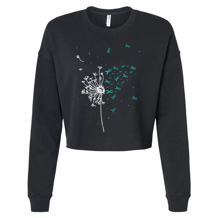 Dandelion Teal Ribbon Cool Ovarian Cancer Awareness Gifts Cropped Pullover Crew