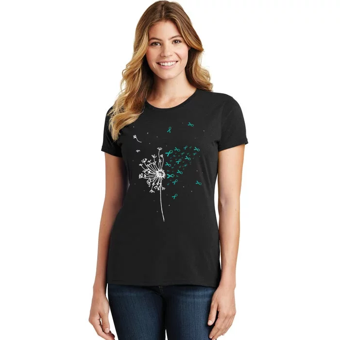 Dandelion Teal Ribbon Cool Ovarian Cancer Awareness Gifts Women's T-Shirt