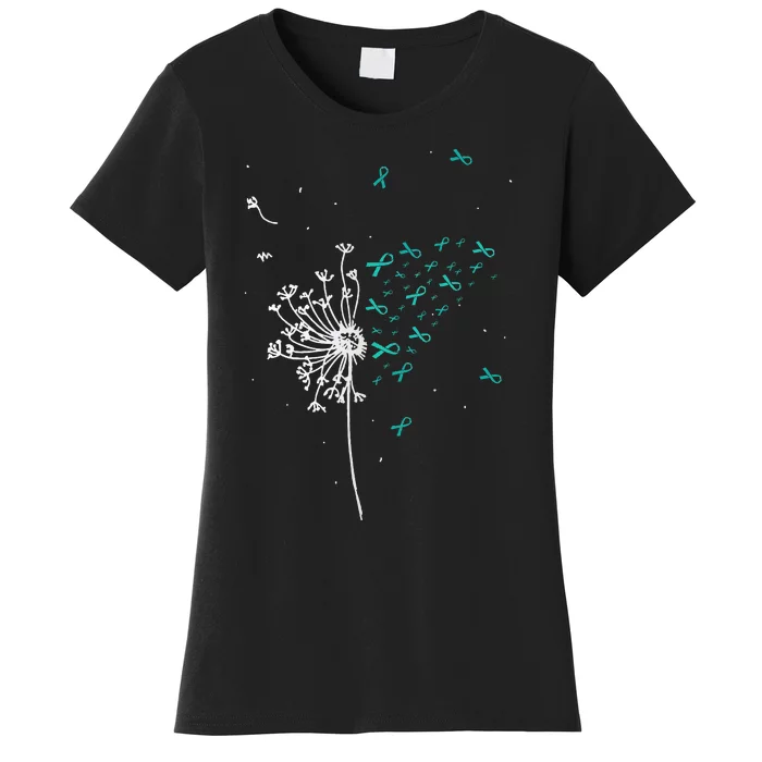 Dandelion Teal Ribbon Cool Ovarian Cancer Awareness Gifts Women's T-Shirt