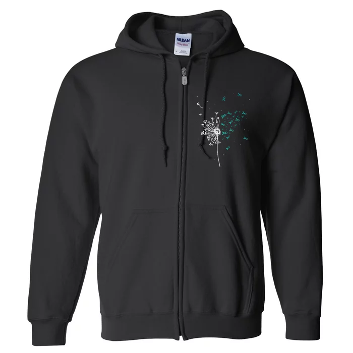 Dandelion Teal Ribbon Cool Ovarian Cancer Awareness Gifts Full Zip Hoodie