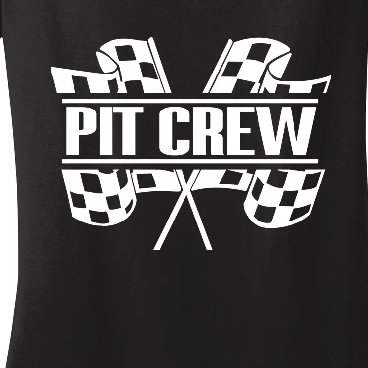 Dirt Track Racing Pit Crew Race Car Team Checker Flag Gift Women's V-Neck T-Shirt