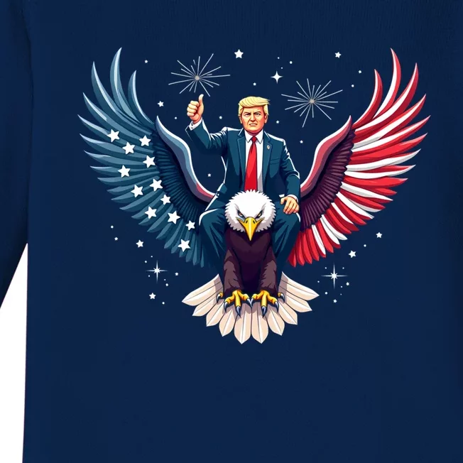 Donald Trump Riding An Eagle Cute Gift Baby Long Sleeve Bodysuit