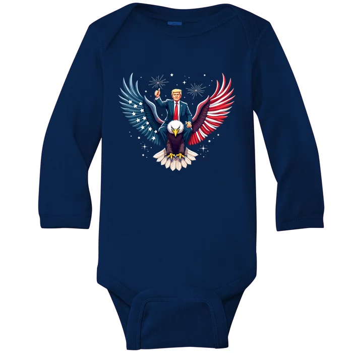 Donald Trump Riding An Eagle Cute Gift Baby Long Sleeve Bodysuit