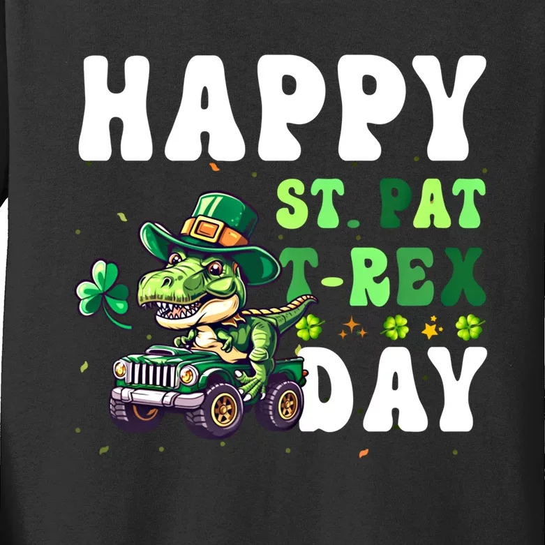 Dinosaur T Rex Monster Truck St Patricks Day St Patrex Day Gift Kids Long Sleeve Shirt