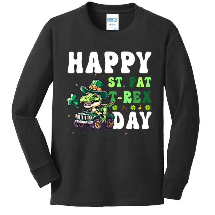 Dinosaur T Rex Monster Truck St Patricks Day St Patrex Day Gift Kids Long Sleeve Shirt