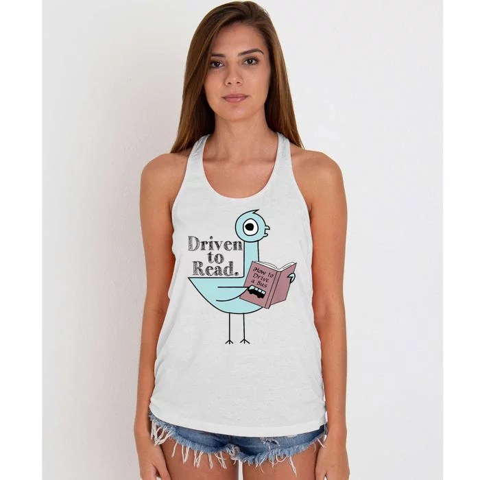 Driven To Read Pigeon Library Reading Books Readers Women's Knotted Racerback Tank