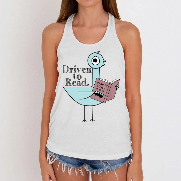 Driven To Read Pigeon Library Reading Books Readers Women's Knotted Racerback Tank