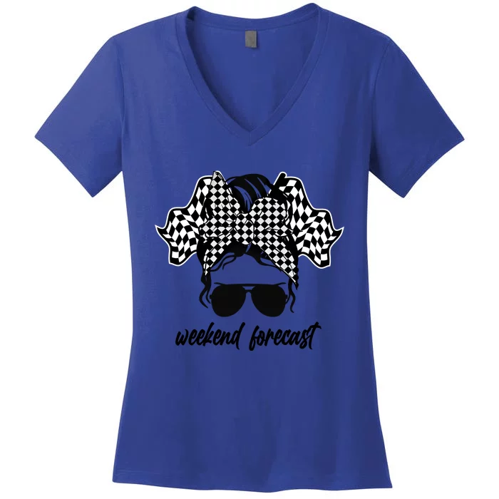 Dirt Track Racing Sprint Car Racing Checkered Flag Gift Women's V-Neck T-Shirt