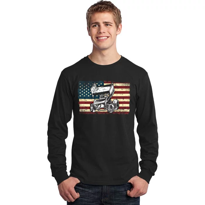 Dirt Track Racing Sprint Car Vintage Retro American Flag Gift Tall Long Sleeve T-Shirt