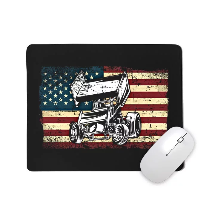 Dirt Track Racing Sprint Car Vintage Retro American Flag Gift Mousepad