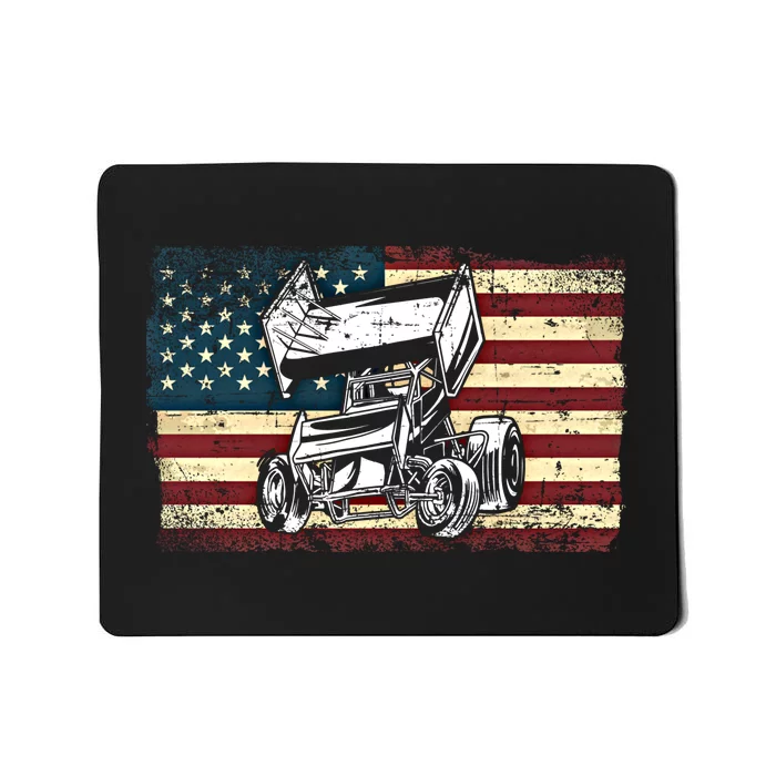 Dirt Track Racing Sprint Car Vintage Retro American Flag Gift Mousepad