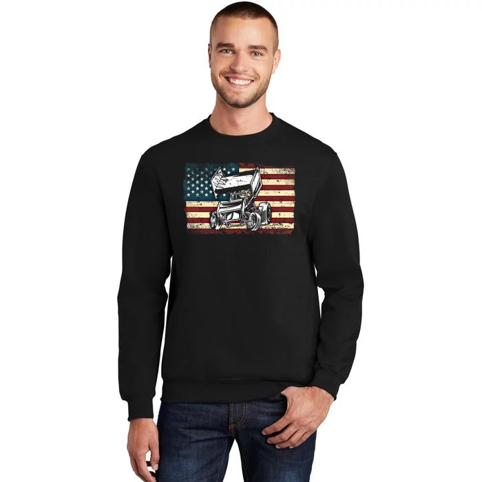 Dirt Track Racing Sprint Car Vintage Retro American Flag Gift Tall Sweatshirt