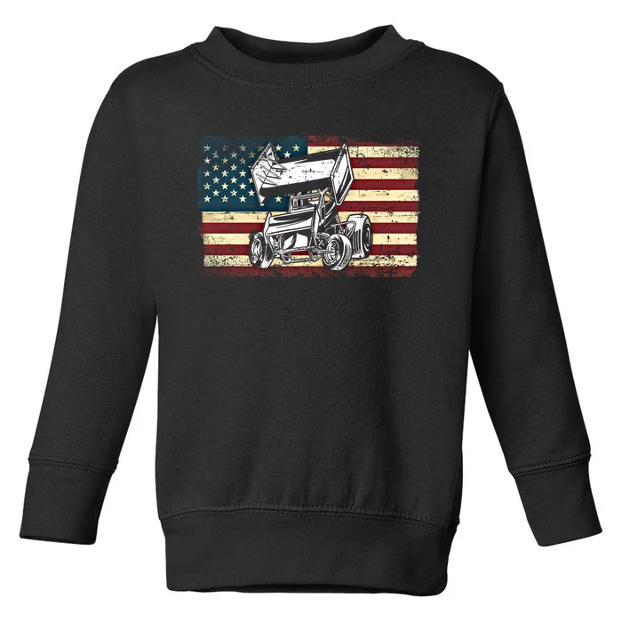 Dirt Track Racing Sprint Car Vintage Retro American Flag Gift Toddler Sweatshirt