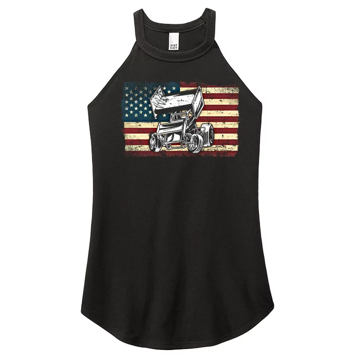 Dirt Track Racing Sprint Car Vintage Retro American Flag Gift Women’s Perfect Tri Rocker Tank