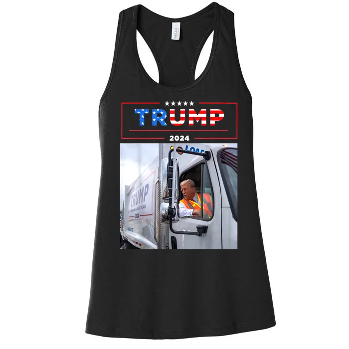 Donald Trump Rides In Garbage Truck Garbage Trump Gift Women's Racerback Tank