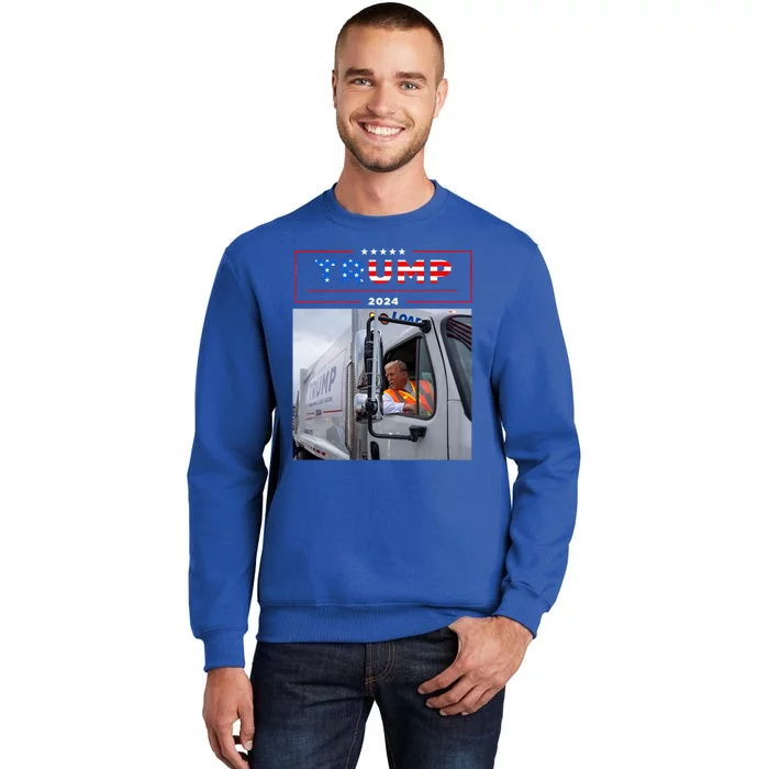 Donald Trump Rides In Garbage Truck Garbage Trump Tall Sweatshirt