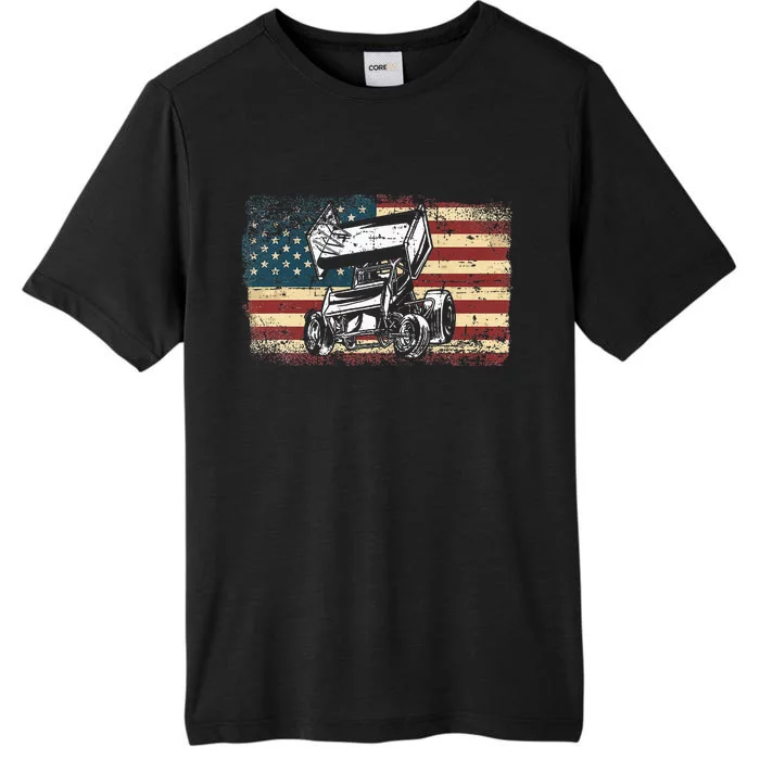 Dirt Track Racing Sprint Car Vintage Retro American Flag ChromaSoft Performance T-Shirt