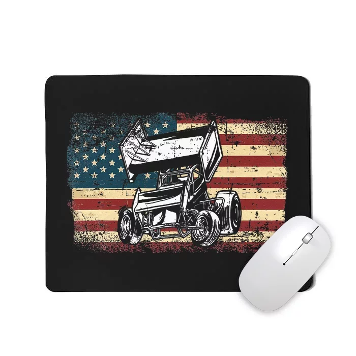 Dirt Track Racing Sprint Car Vintage Retro American Flag Mousepad