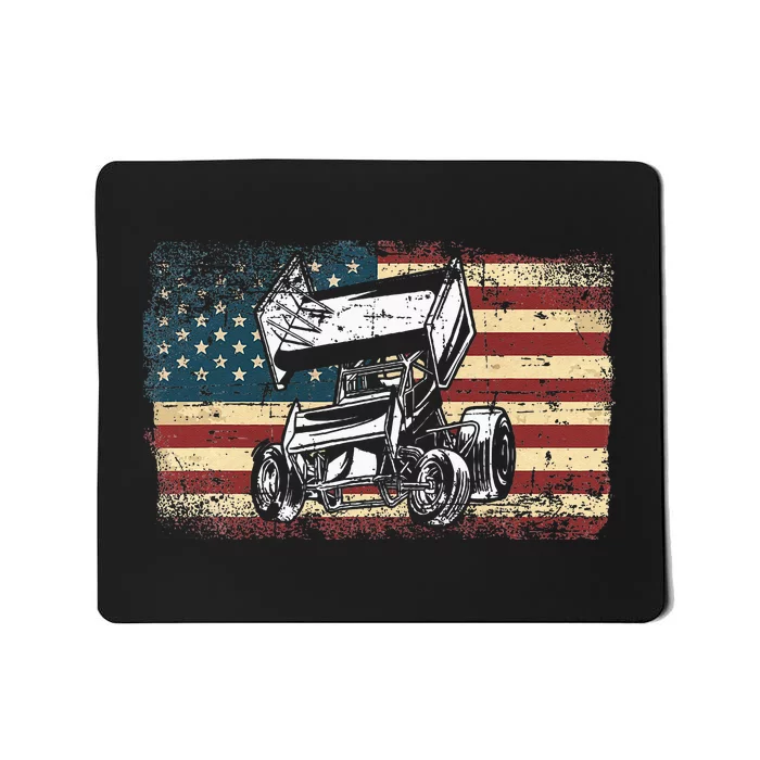 Dirt Track Racing Sprint Car Vintage Retro American Flag Mousepad