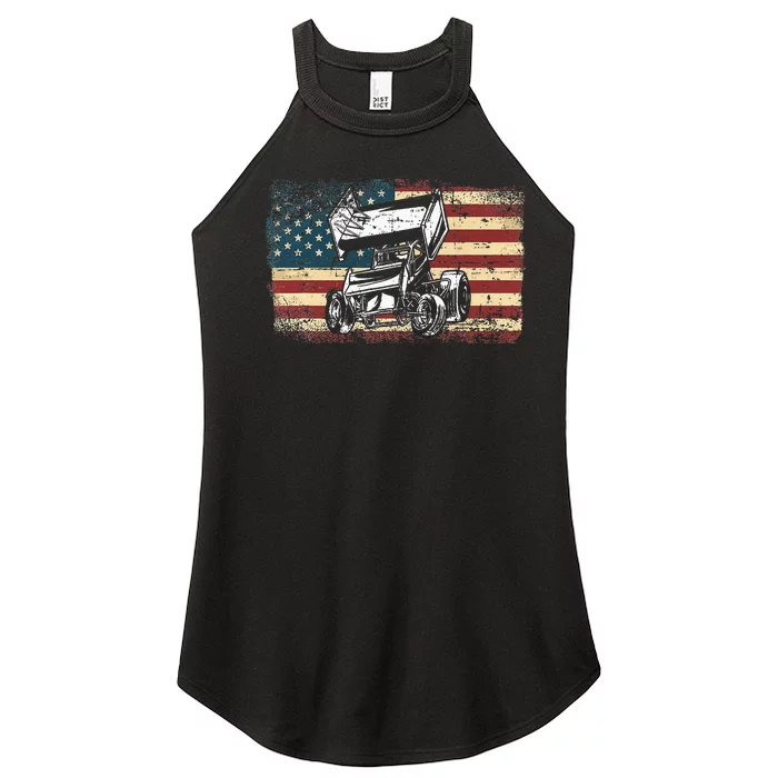 Dirt Track Racing Sprint Car Vintage Retro American Flag Women’s Perfect Tri Rocker Tank