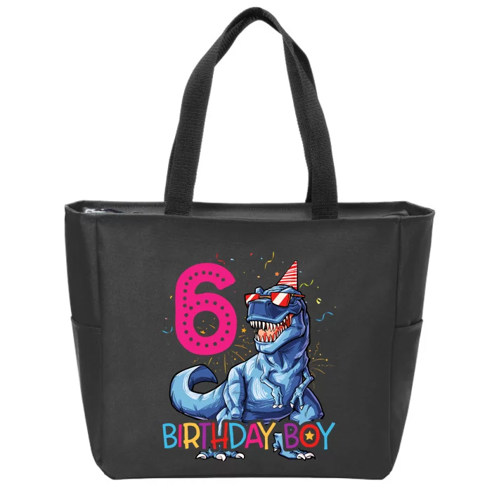 Dinosaur T Rex 6 Year Old Boy Funny 6th Birthday Gifts Zip Tote Bag