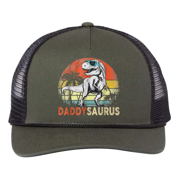 Daddysaurus T Rex Dinosaur Daddy Saurus Family Matching Retro Rope Trucker Hat Cap