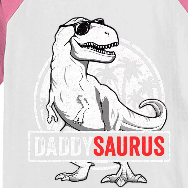 Daddysaurus T Rex Dinosaur Daddy Saurus Family Matching Kids Colorblock Raglan Jersey