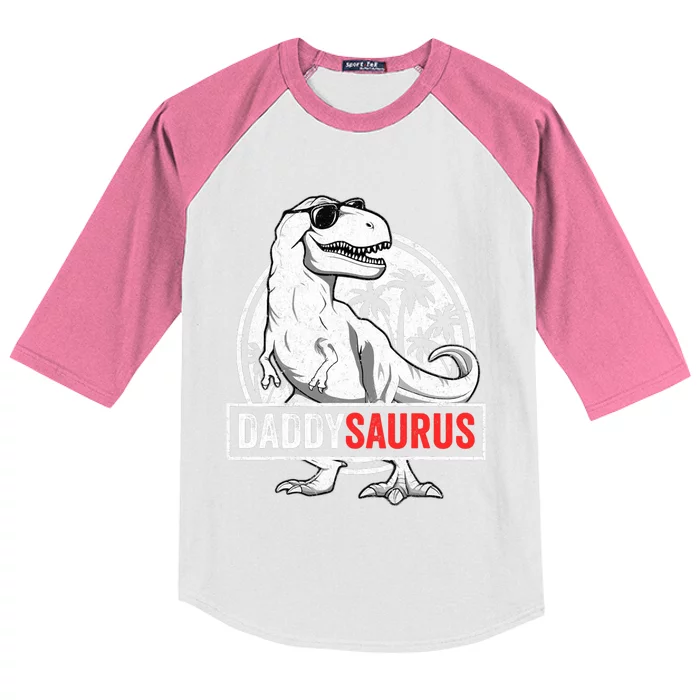 Daddysaurus T Rex Dinosaur Daddy Saurus Family Matching Kids Colorblock Raglan Jersey