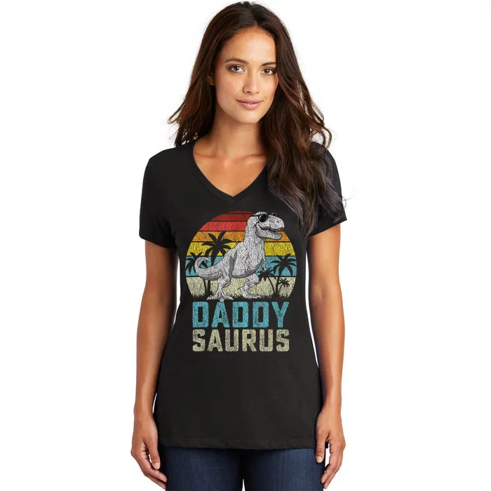 Daddysaurus T Rex Dinosaur Daddy Saurus FatherS Family Tank Top Women's V-Neck T-Shirt