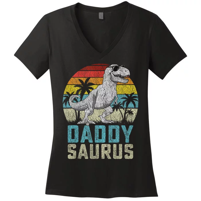 Daddysaurus T Rex Dinosaur Daddy Saurus FatherS Family Tank Top Women's V-Neck T-Shirt