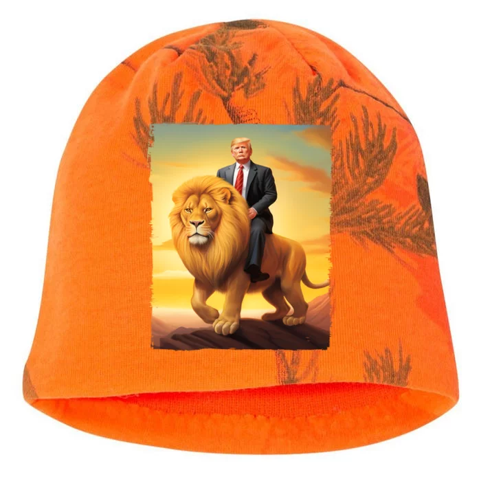 Donald Trump Riding A Lion Trump Art Fun Funny Trump Funny Gift Cute Gift Kati - Camo Knit Beanie