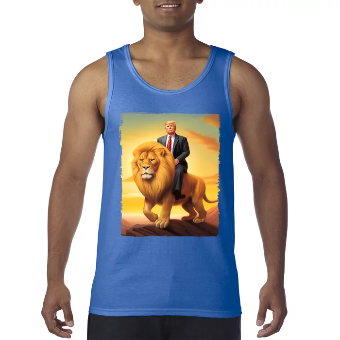 Donald Trump Riding A Lion Trump Art Fun Funny Trump Funny Gift Cute Gift Tank Top