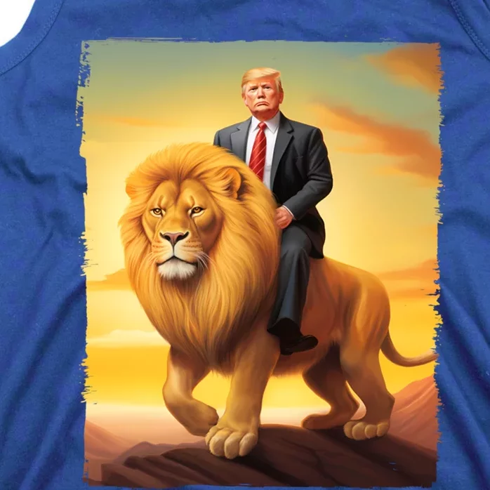 Donald Trump Riding A Lion Trump Art Fun Funny Trump Funny Gift Cute Gift Tank Top