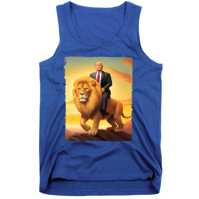 Donald Trump Riding A Lion Trump Art Fun Funny Trump Funny Gift Cute Gift Tank Top