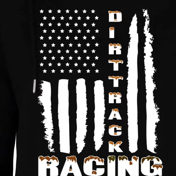 Dirt Track Racing American Flag Funny Mud Design Womens Funnel Neck Pullover Hood