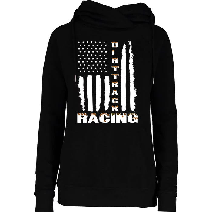 Dirt Track Racing American Flag Funny Mud Design Womens Funnel Neck Pullover Hood