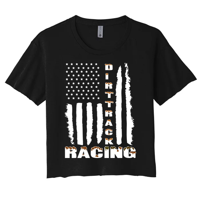 Dirt Track Racing American Flag Funny Mud Design Women's Crop Top Tee