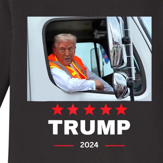 Donald Trump Rides In Garbage Truck Baby Long Sleeve Bodysuit