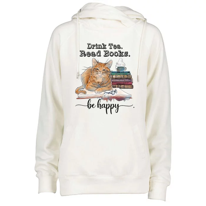 Drink Tea Read Books Womens Funnel Neck Pullover Hood