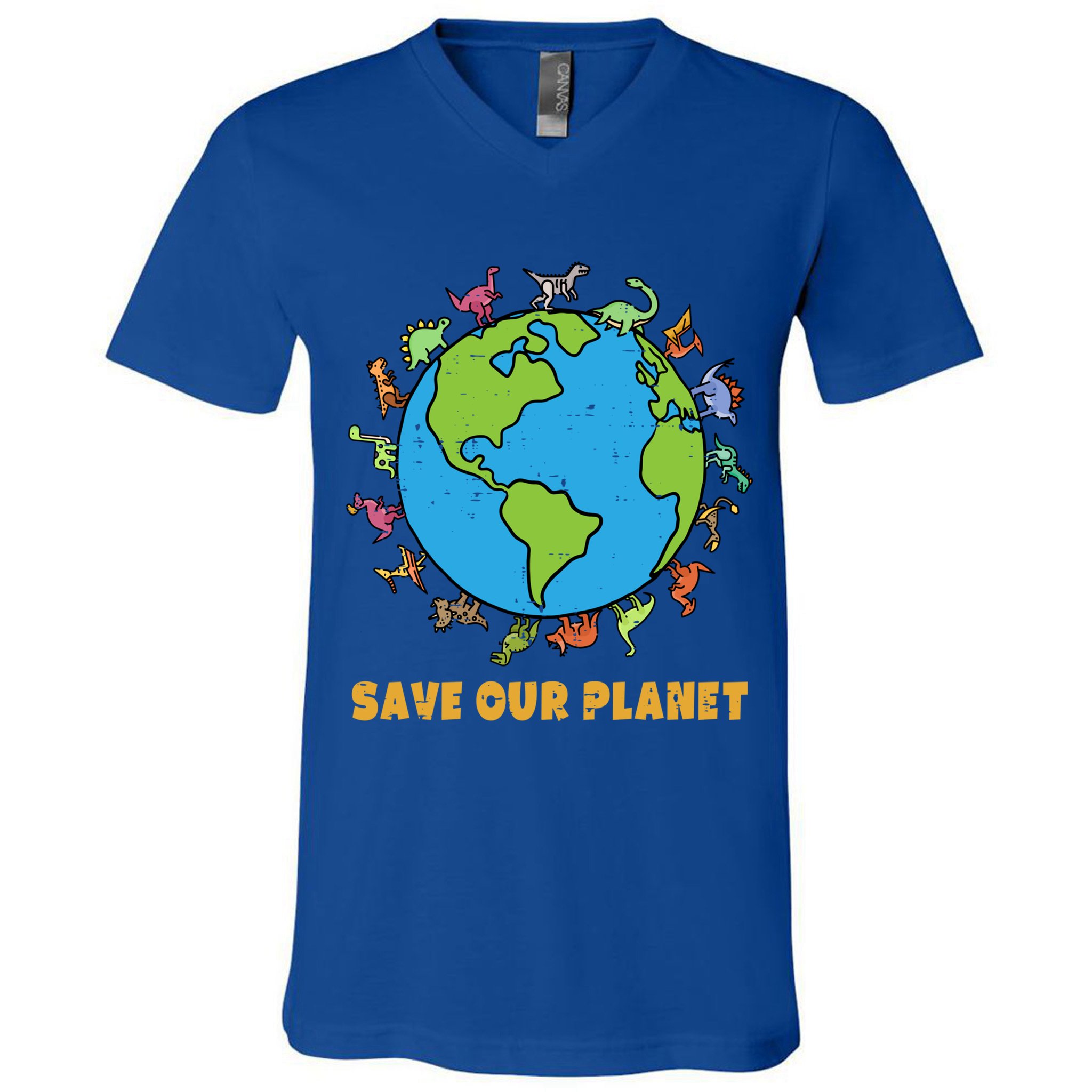 Dinosaurs T Rex Save Our Planet Awareness Earth Day Gift V-Neck T-Shirt ...