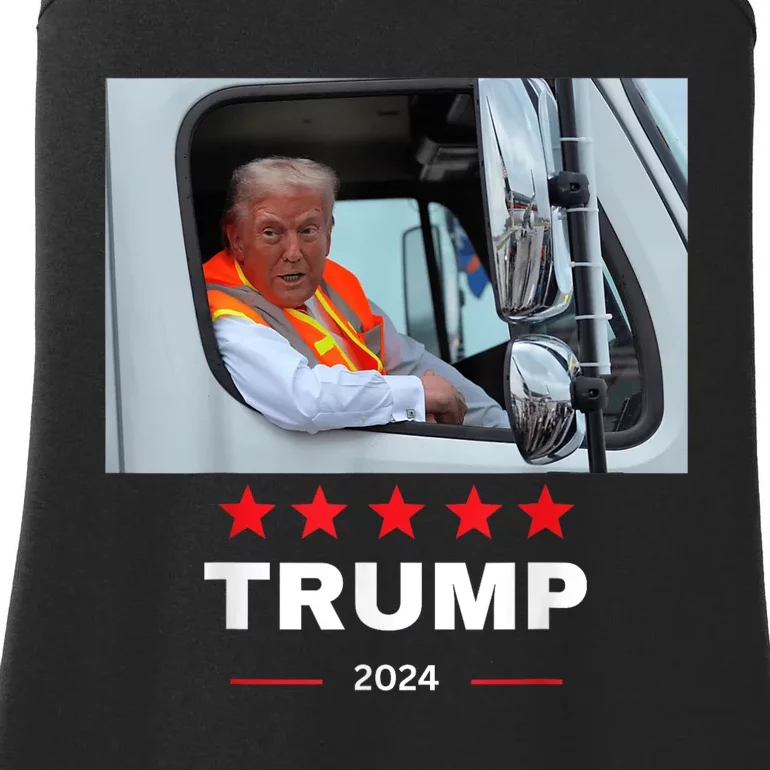 Donald Trump Rides In Garbage Truck Ladies Essential Tank