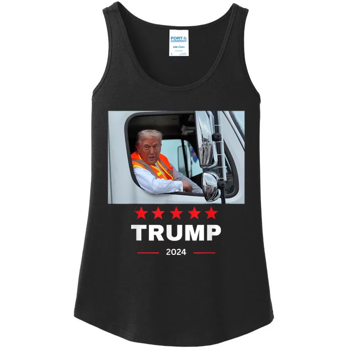 Donald Trump Rides In Garbage Truck Ladies Essential Tank