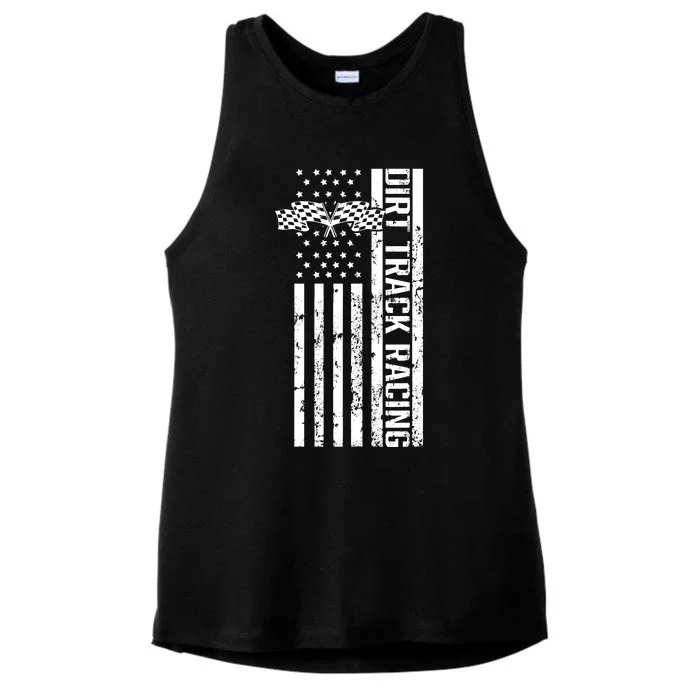 Dirt Track Racing Usa Flag American Motocross Stock Car Race Ladies Tri-Blend Wicking Tank