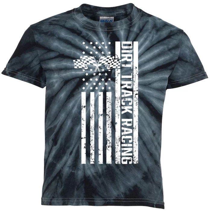 Dirt Track Racing Usa Flag American Motocross Stock Car Race Kids Tie-Dye T-Shirt