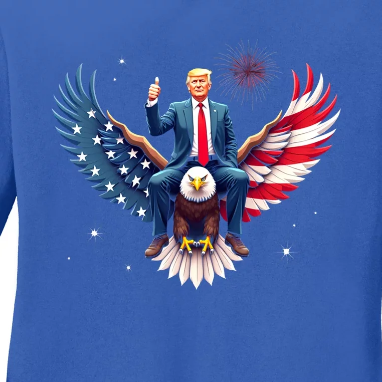 Donald Trump Riding An Eagle Bold Usa Us President 2024 Gift Ladies Long Sleeve Shirt